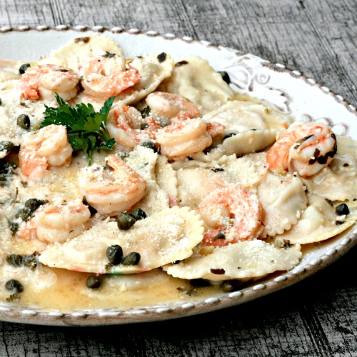 Lobster Ravioli with Shrimp Garlic Caper Sauce 