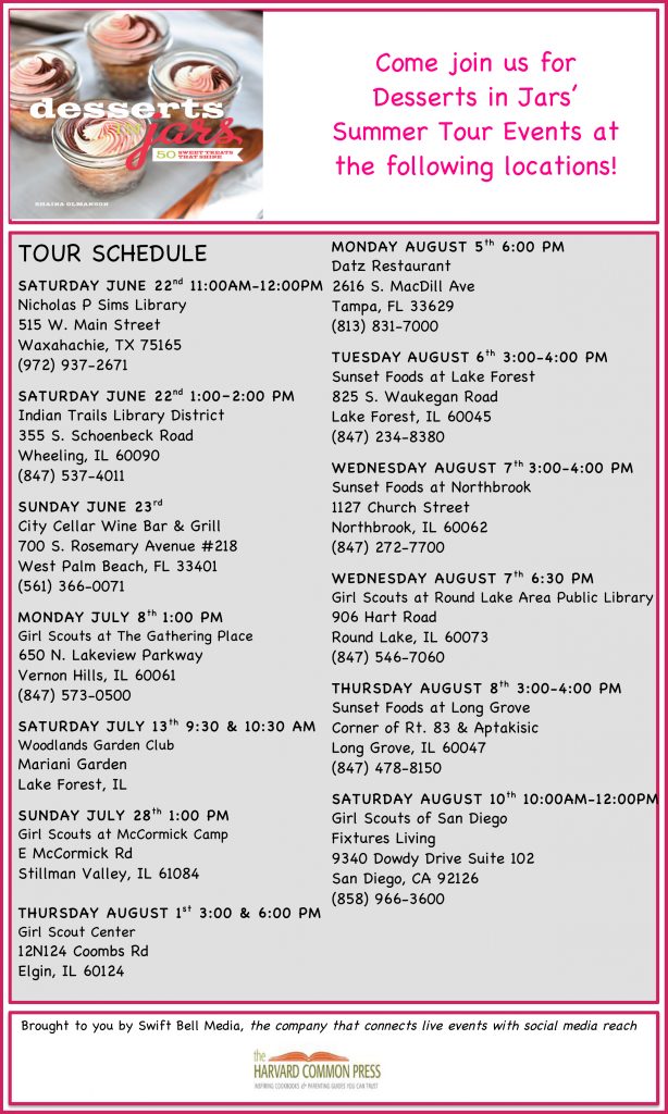 Desserts in Jars Summer Tour Schedule