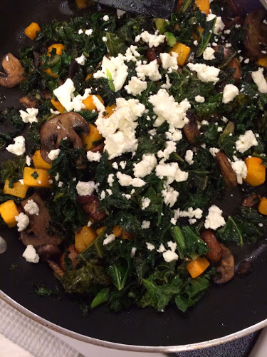 Roasted Butternut Squash w/ Kale, Mushrooms. Garlic