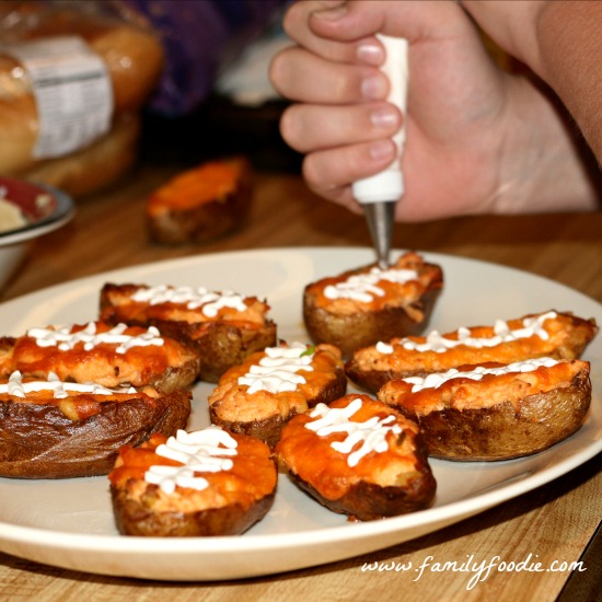 Buffalo Chicken Wing Dip Potato Skins #SundaySupper 