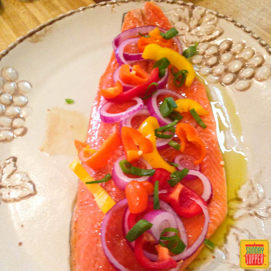 Salmon Peppers and Onions #SundaySupper #ChooseDreams