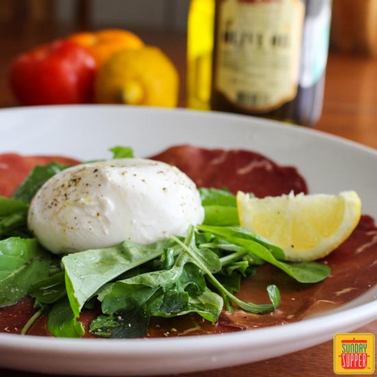Burrata Bresaola and Arugula Appetizer