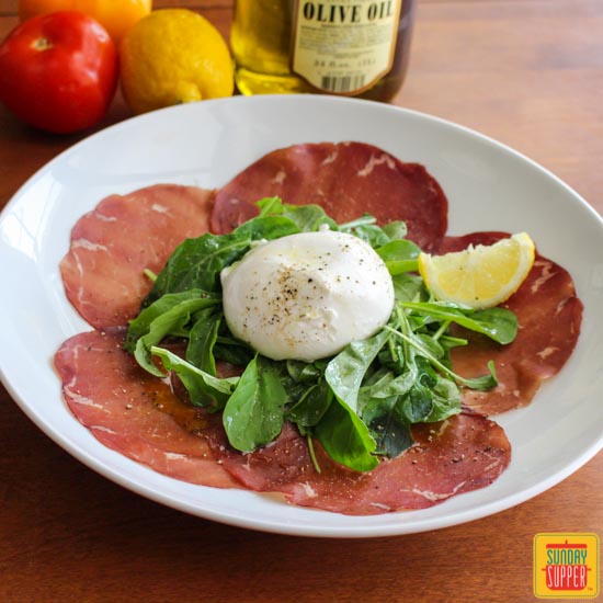 Burrata Bresaola and Arugula Appetizer