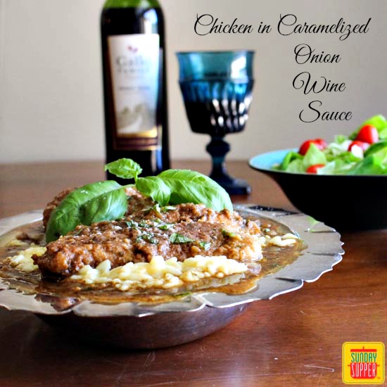 Chicken in Caramelized Onion Wine Sauce #SundaySupper 