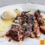 Grilled Sirloin Steak and Eggs with Broccoli Rabe #SundaySupper