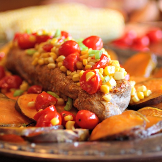 Roasted Pork Tenderloin over Sweet Potatoes #SundaySupper
