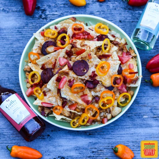 Chicken and Chorizo Nachos #SundaySupper