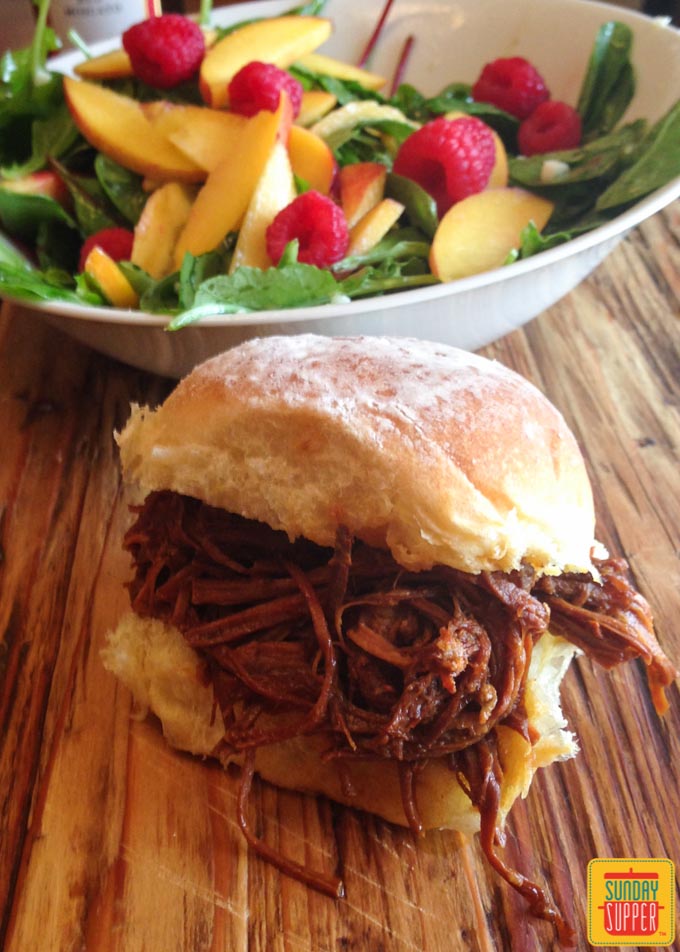 Slow Cooker Spicy Peach Pulled Pork Recipe #SundaySupper 