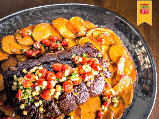 Beef with sweet potatoes e