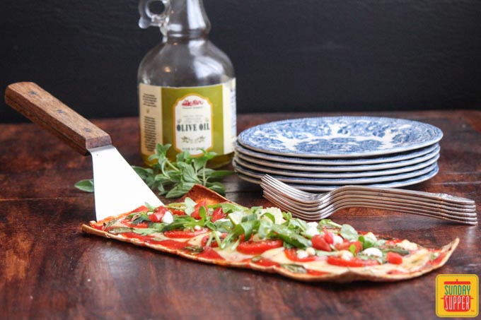 Tomato Goat Cheese and Arugula Faltbread #SundaySupper