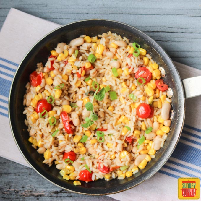 White Beans, Corn, Tomato Rice Skillet #SundaySupper