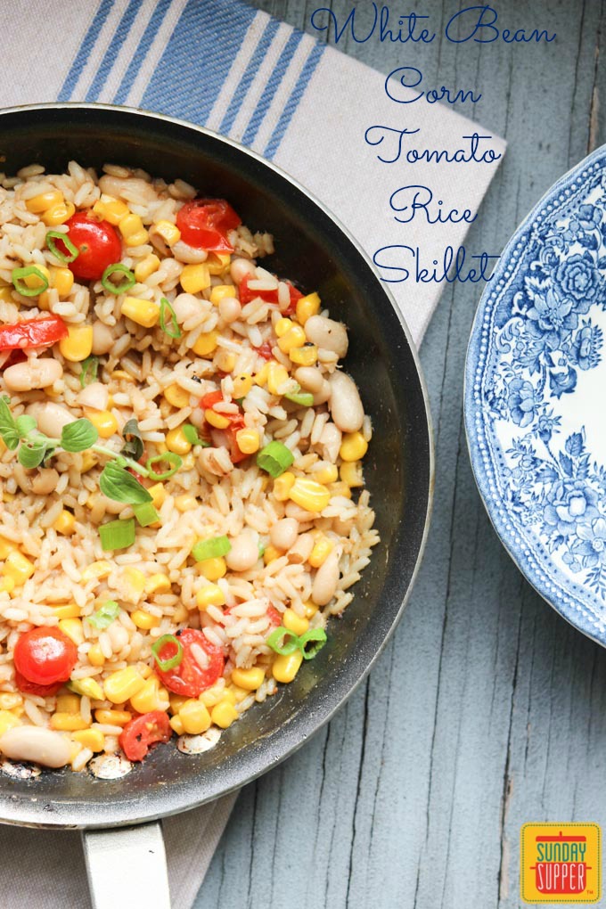 White Bean Corn Tomato Rice Skillet #SundaySupper 