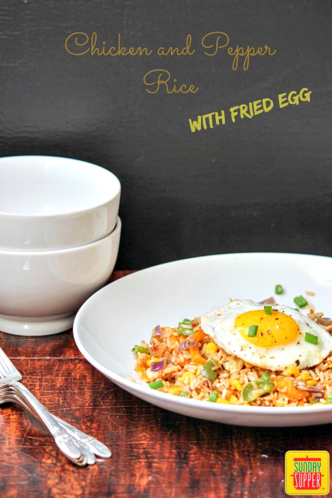 Chicken and Pepper Rice with Fried Egg