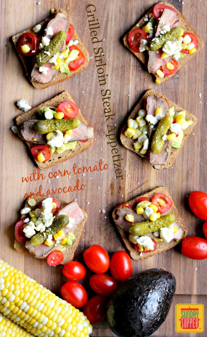 Grilled Sirloin Steak with Tomato Corn Avocado Appetizer