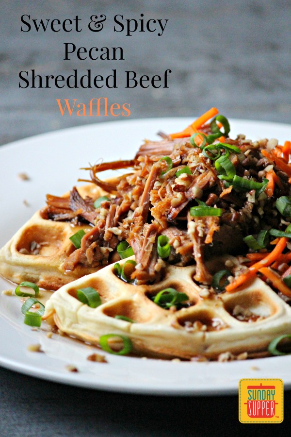 Sweet and Spicy Pecan Shredded Beef Waffles