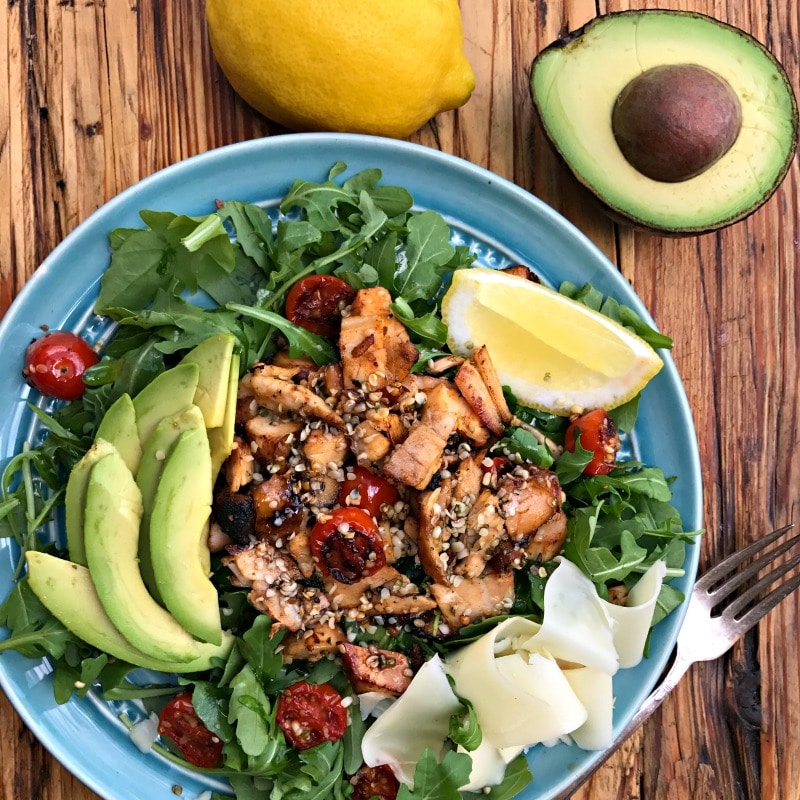BBQ Chicken Avocado and hemp seed salad